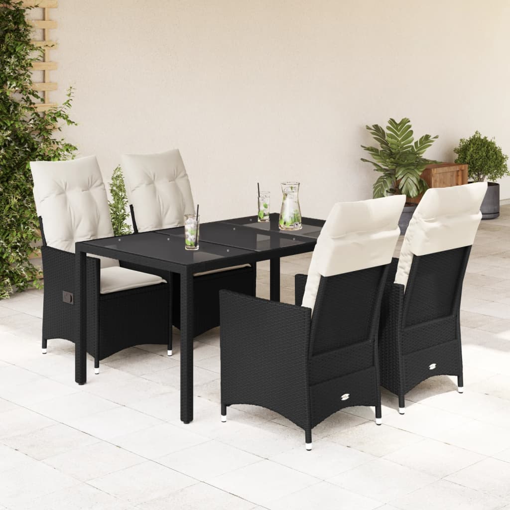 foto del prodotto set da pranzo da giardino 5 pz nero con cuscini in polyrattan