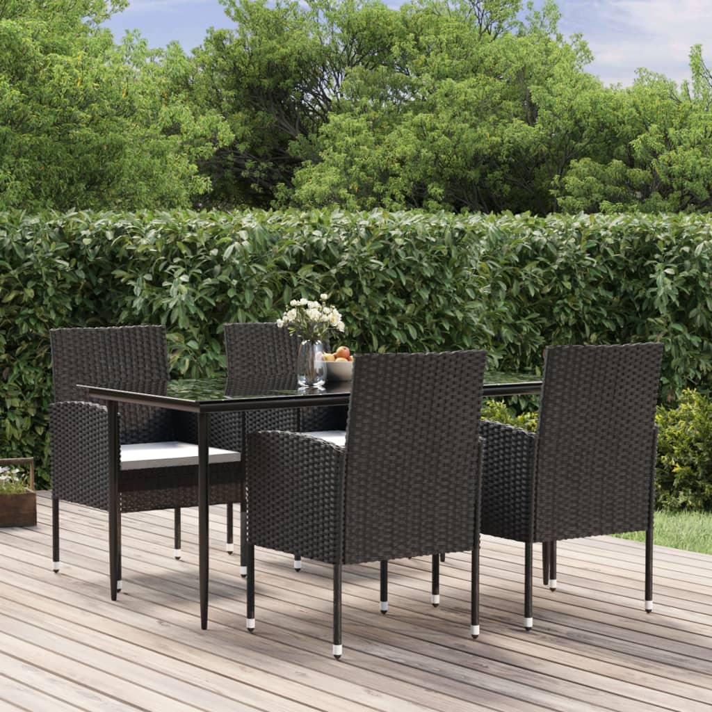 foto del prodotto set da pranzo da giardino 5 pz nero con cuscini in polyrattan cod mxl 42746