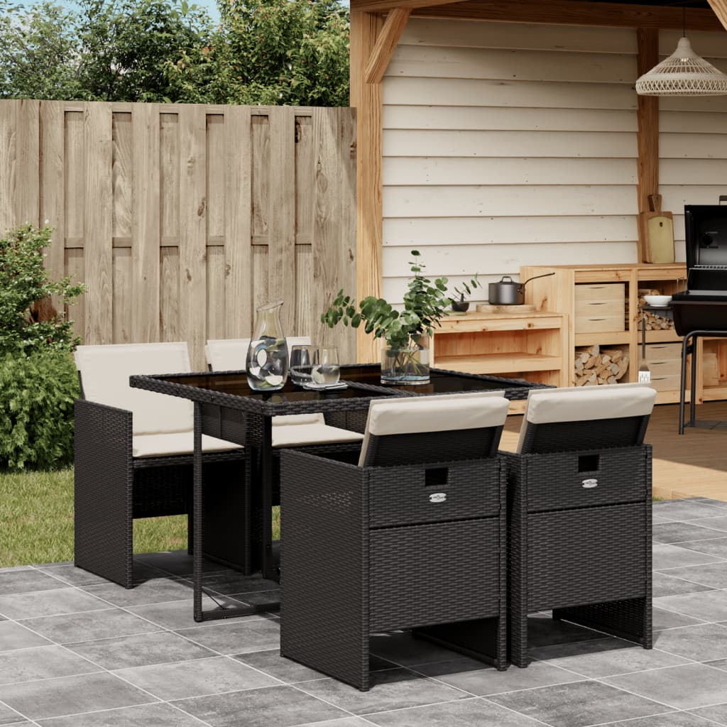 foto del prodotto set da pranzo da giardino 5 pz nero con cuscini in polyrattancod mxl 110883