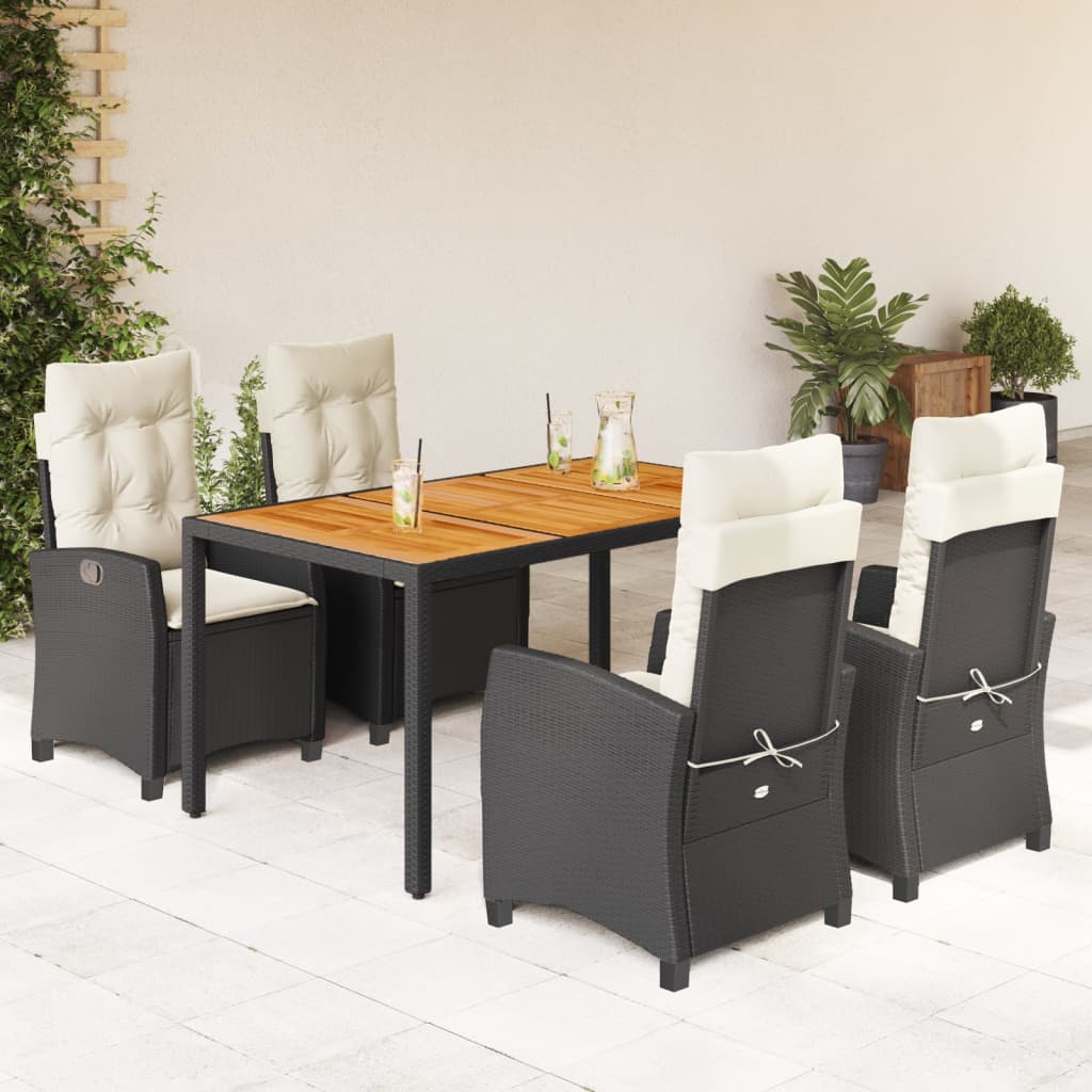 foto del prodotto set da pranzo da giardino 5 pz nero con cuscini in polyrattancod mxl 111048