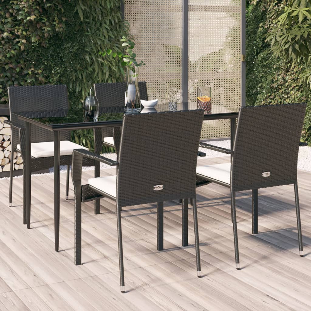 foto del prodotto set da pranzo da giardino 5 pz nero con cuscini in polyrattancod mxl 124394