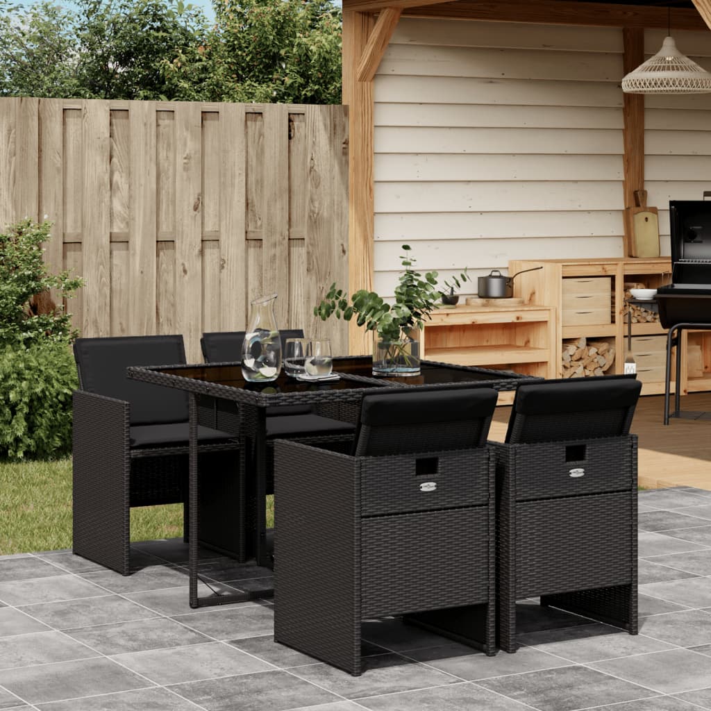 foto del prodotto set da pranzo da giardino 5 pz nero con cuscini in polyrattancod mxl 89456
