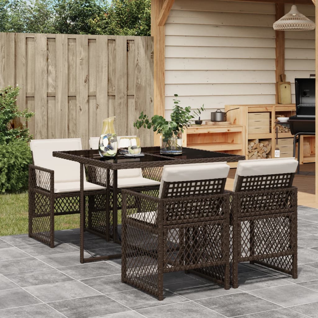 foto del prodotto set da pranzo da giardino 5pz con cuscini in polyrattan marrone