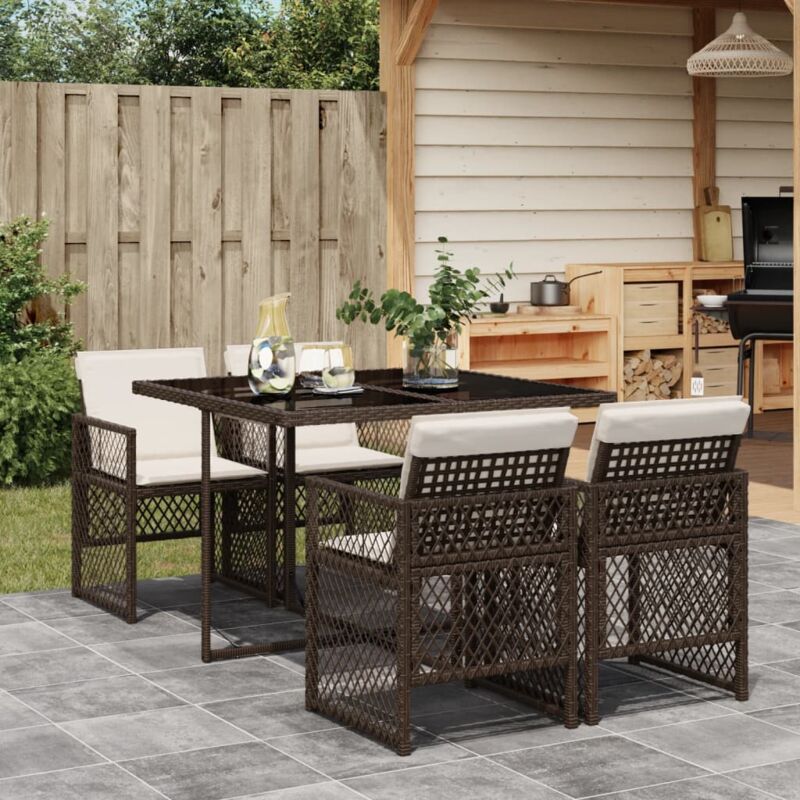 foto del prodotto set da pranzo da giardino 5pz con cuscini in polyrattan marrone vidaxl