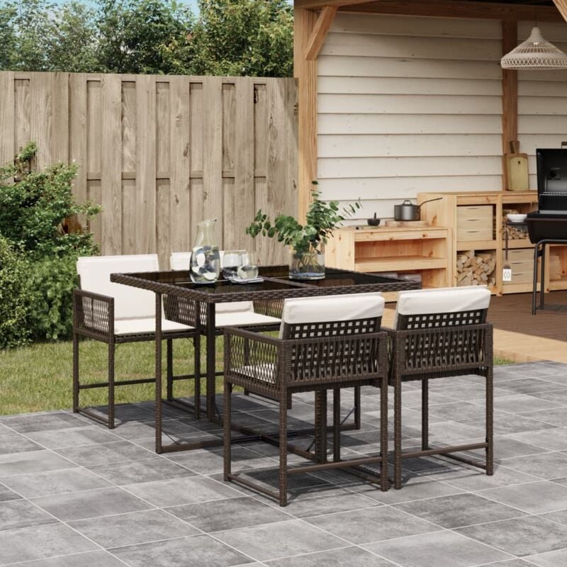 foto del prodotto set da pranzo da giardino 5pz con cuscini in polyrattan marrone vidaxl