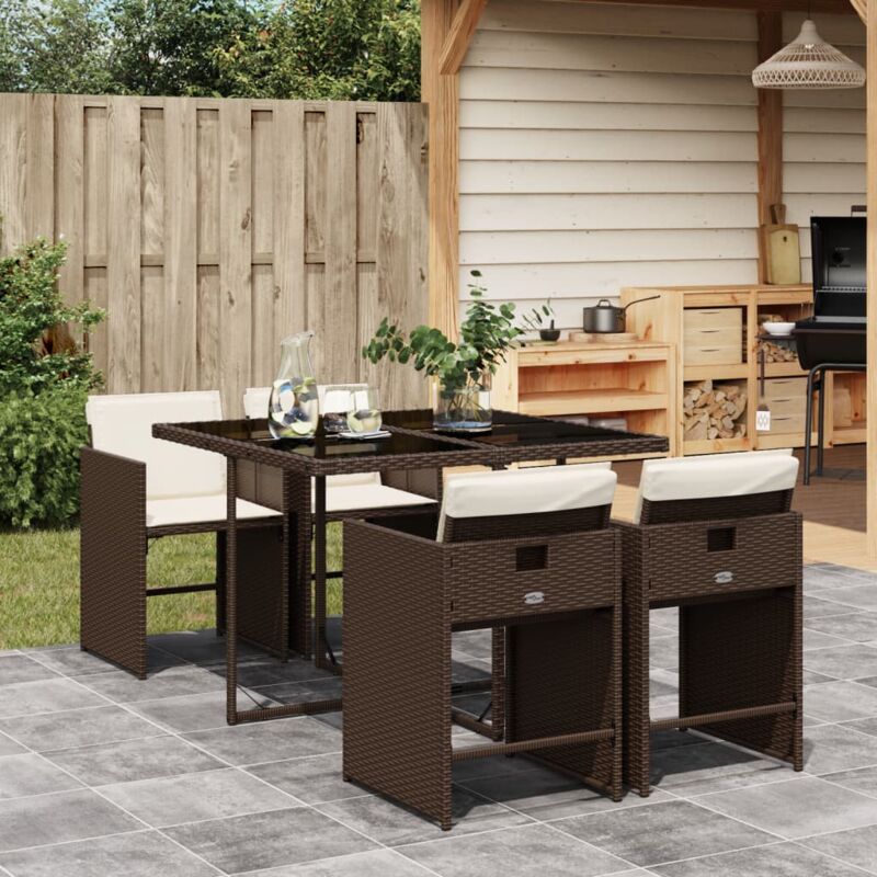 foto del prodotto set da pranzo da giardino 5pz con cuscini in polyrattan marrone vidaxl