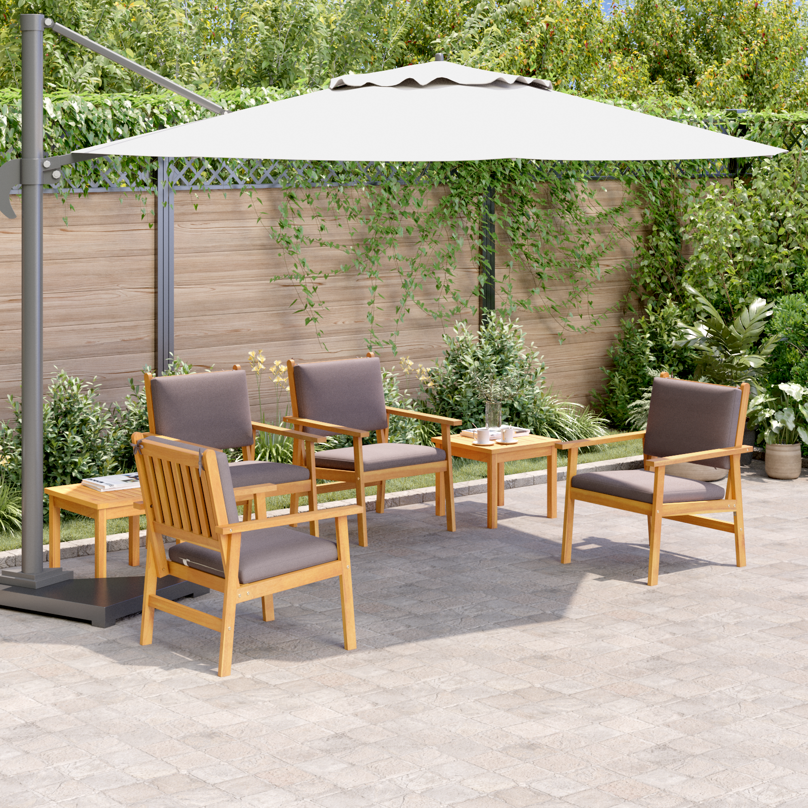 foto del prodotto set da pranzo da giardino 6 pezzi con cuscini in legno massello di acacia