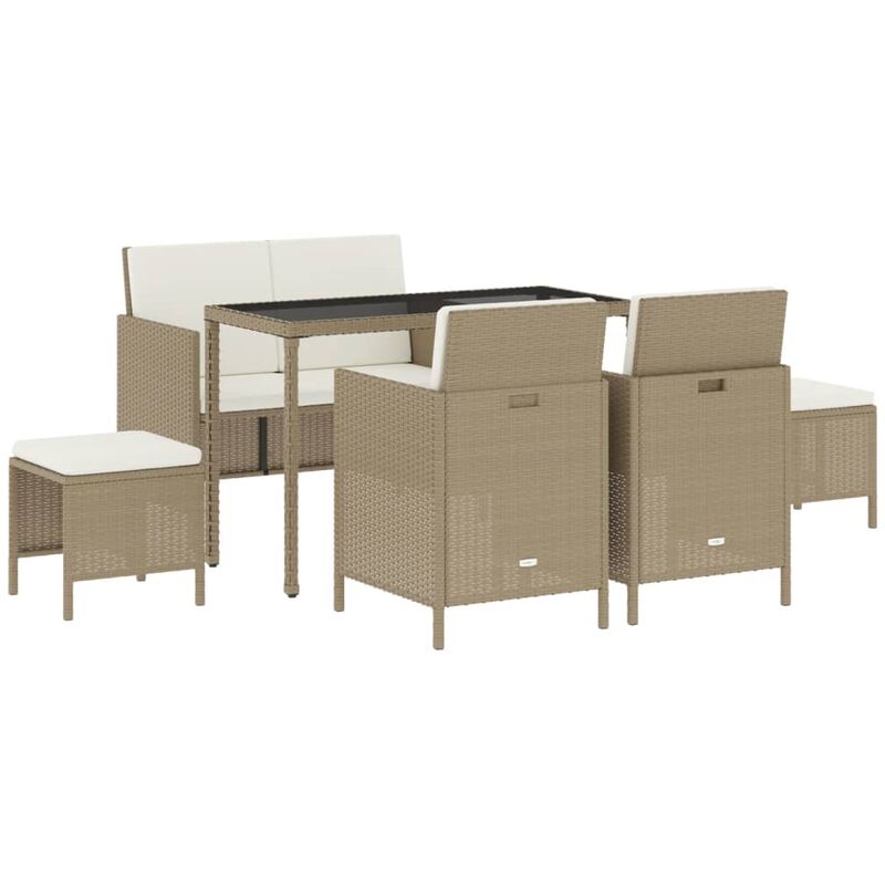 foto del prodotto set da pranzo da giardino 6 pz con cuscini beige in polyrattan vidaxl