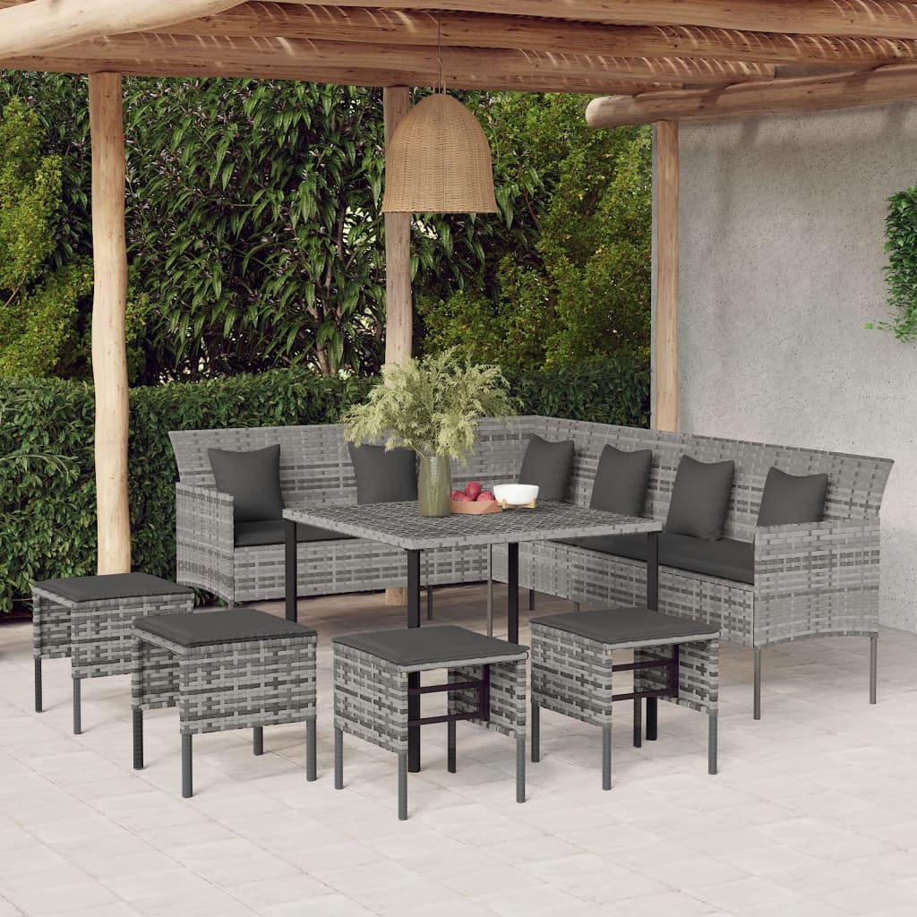 foto del prodotto set da pranzo da giardino 6 pz con cuscini in polyrattan grigiocod mxl 124474