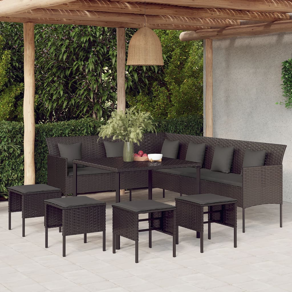 foto del prodotto set da pranzo da giardino 6 pz con cuscini nero in polyrattan