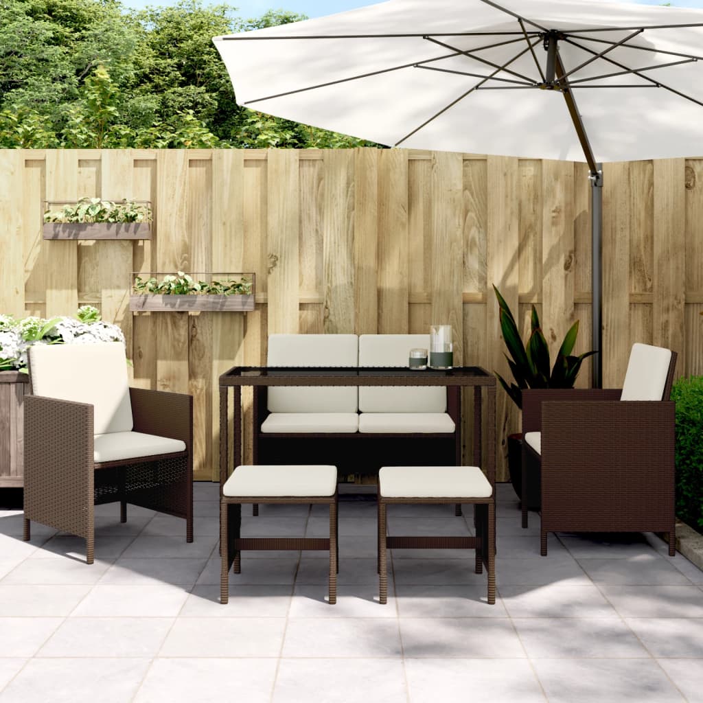 foto del prodotto set da pranzo da giardino 6pz con cuscini in polyrattan marrone