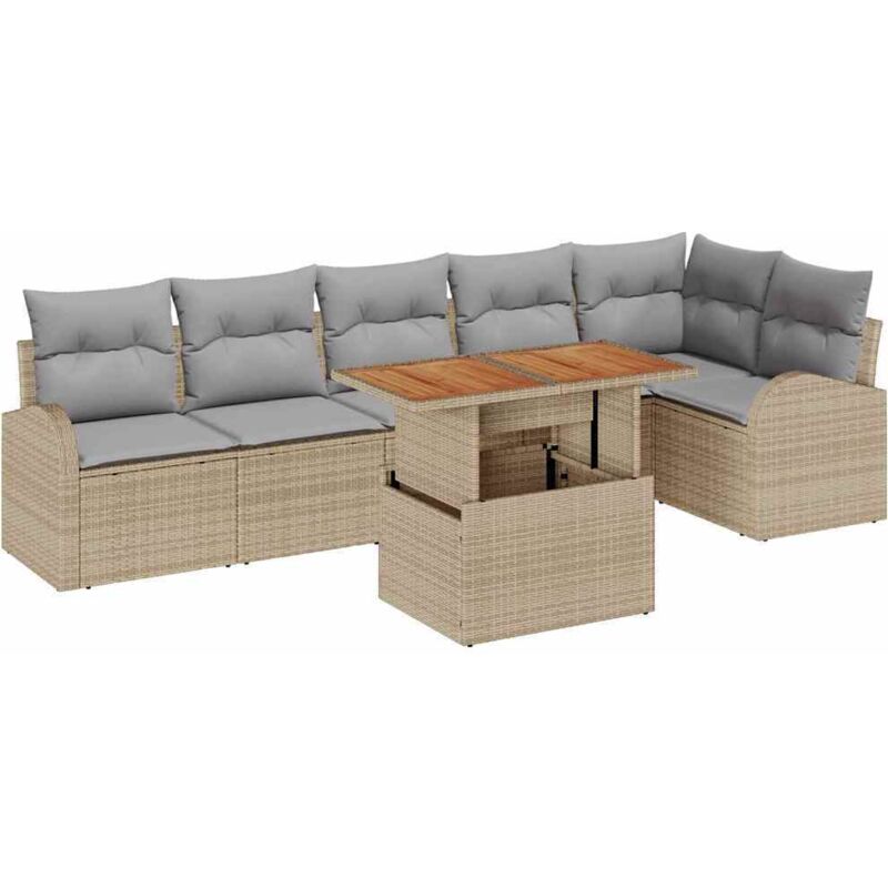 foto del prodotto set da pranzo da giardino 7 pezzi con cuscini beige rattan polietilene acacia vidaxl