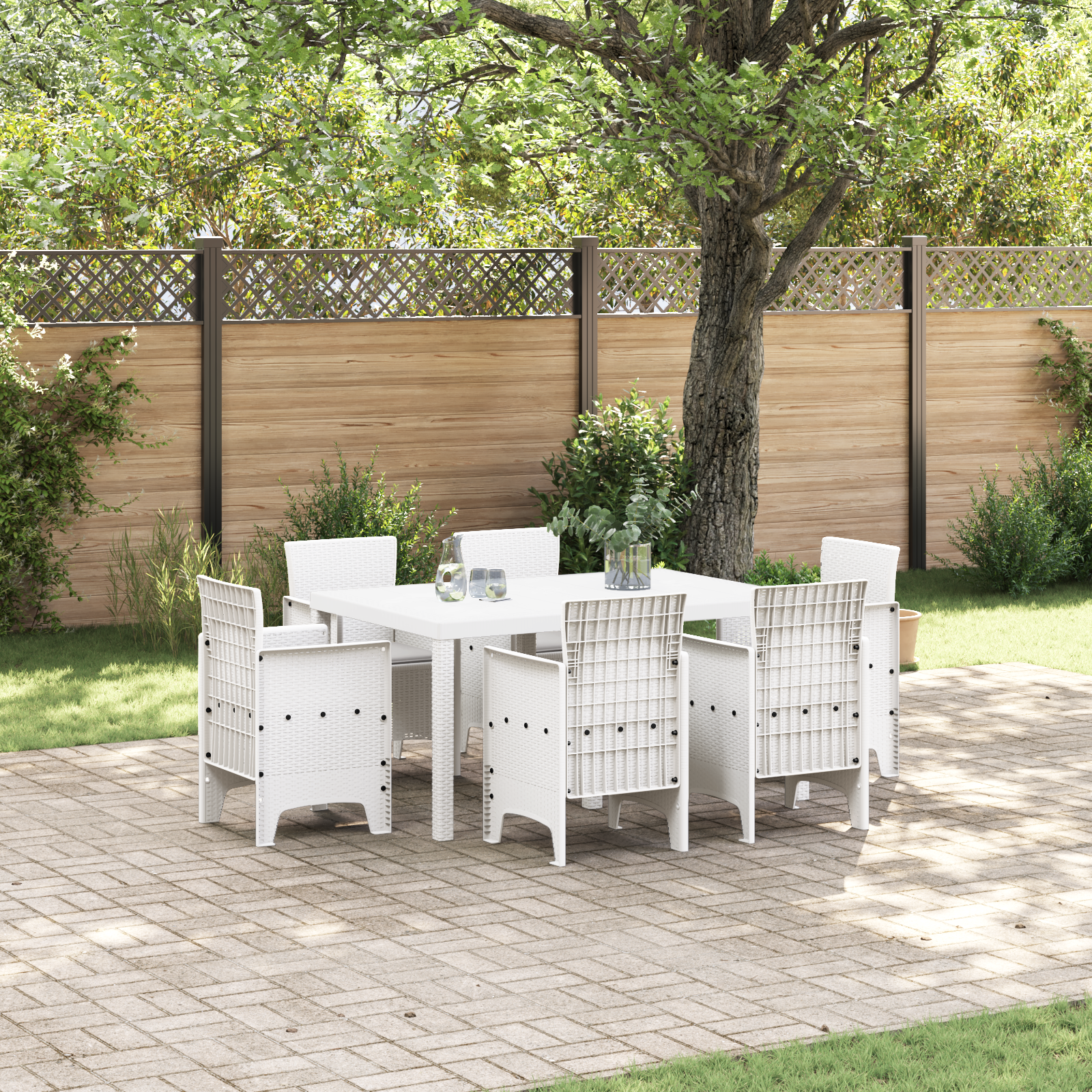 foto del prodotto set da pranzo da giardino 7 pezzi con cuscini bianco rattan sintetico