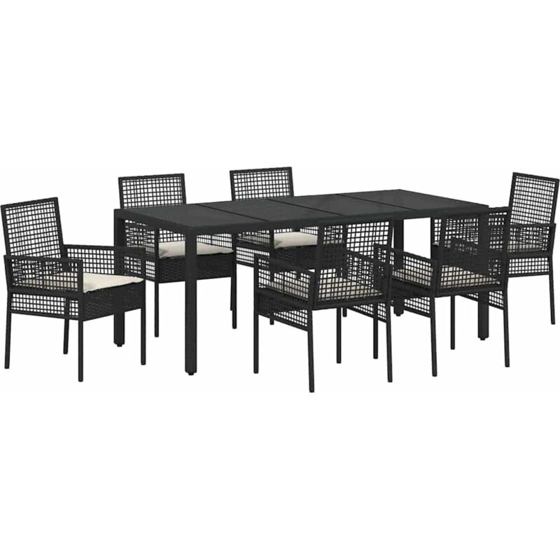 foto del prodotto set da pranzo da giardino 7 pezzi con cuscini in rattan sintetico nero. vidaxl