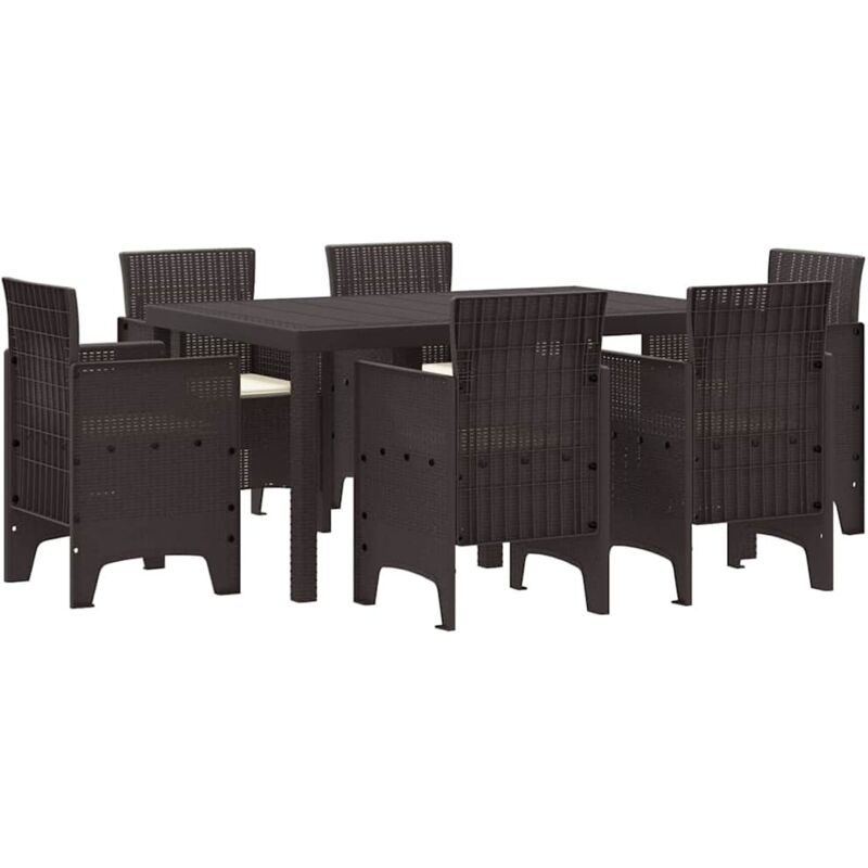 foto del prodotto set da pranzo da giardino 7 pezzi con cuscini marrone in polyrattan vidaxl