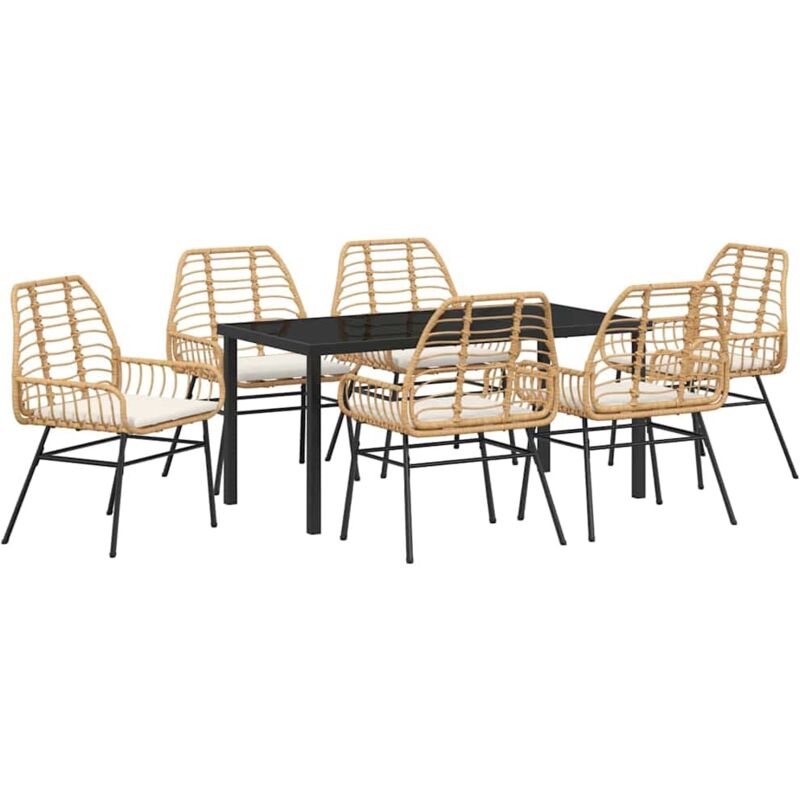 foto del prodotto set da pranzo da giardino 7 pezzi con cuscini marrone in polyrattan vidaxl