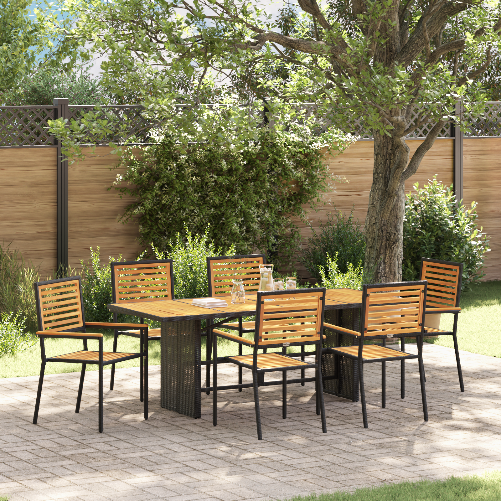 foto del prodotto set da pranzo da giardino 7 pezzi nero polyrattan acacia