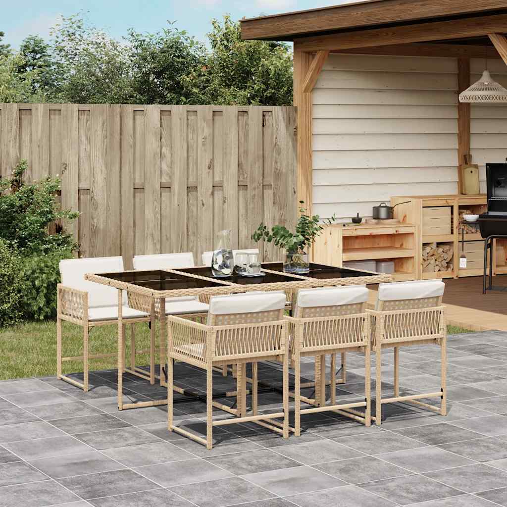 foto del prodotto set da pranzo da giardino 7 pz con cuscini beige in polyrattan