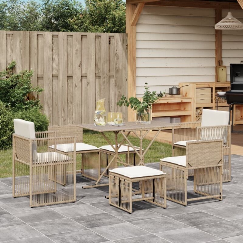 foto del prodotto set da pranzo da giardino 7 pz con cuscini beige in polyrattan vidaxl