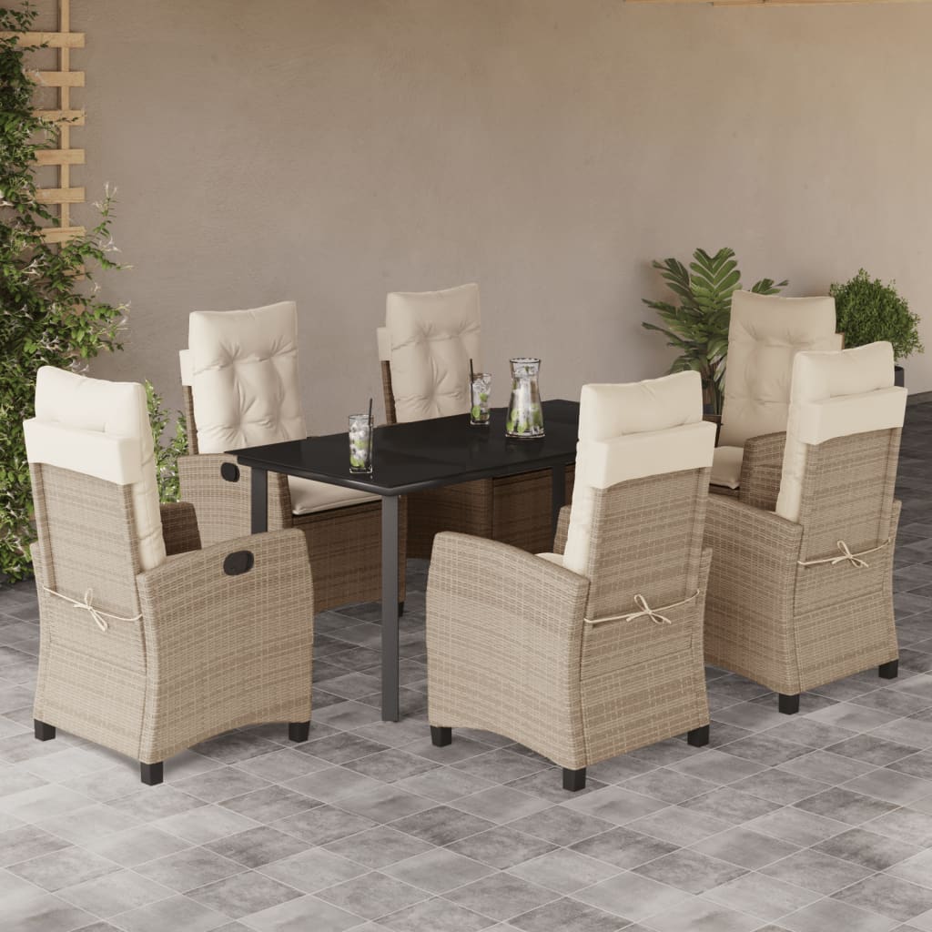 foto del prodotto set da pranzo da giardino 7 pz con cuscini beige in polyrattancod mxl 111046