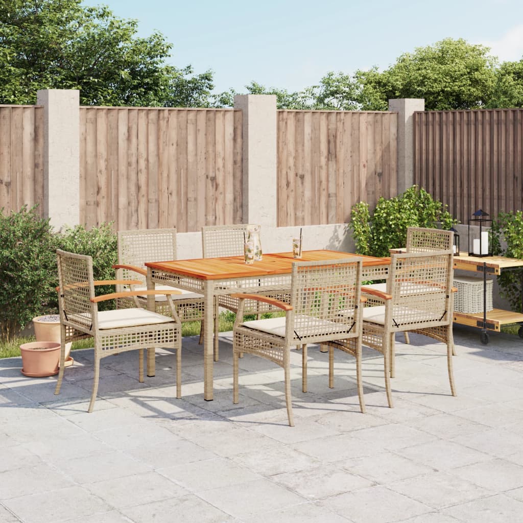 foto del prodotto set da pranzo da giardino 7 pz con cuscini beige in polyrattancod mxl 89382