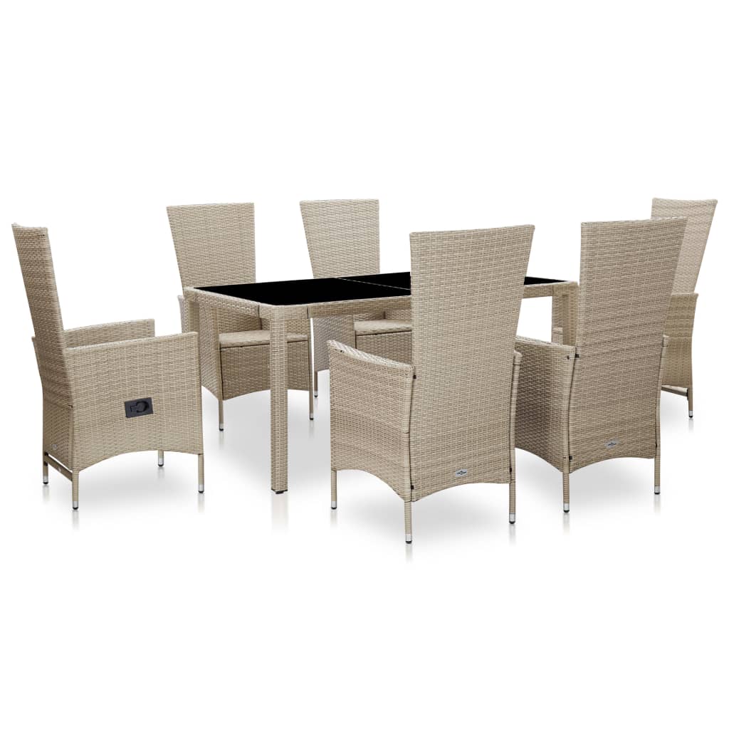 foto del prodotto set da pranzo da giardino 7 pz con cuscini in polyrattan beige