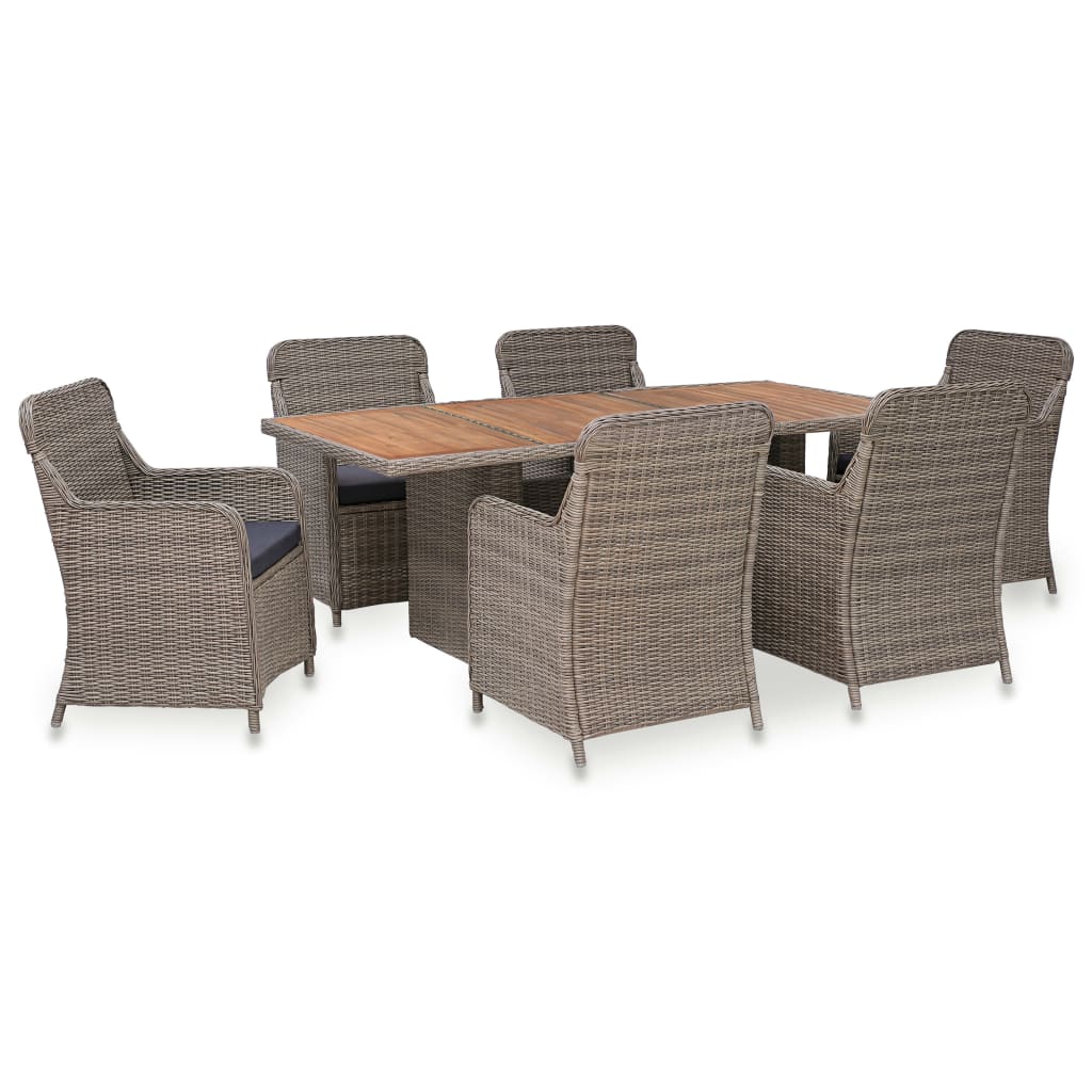foto del prodotto set da pranzo da giardino 7 pz con cuscini in polyrattan marrone cod mxl 41685