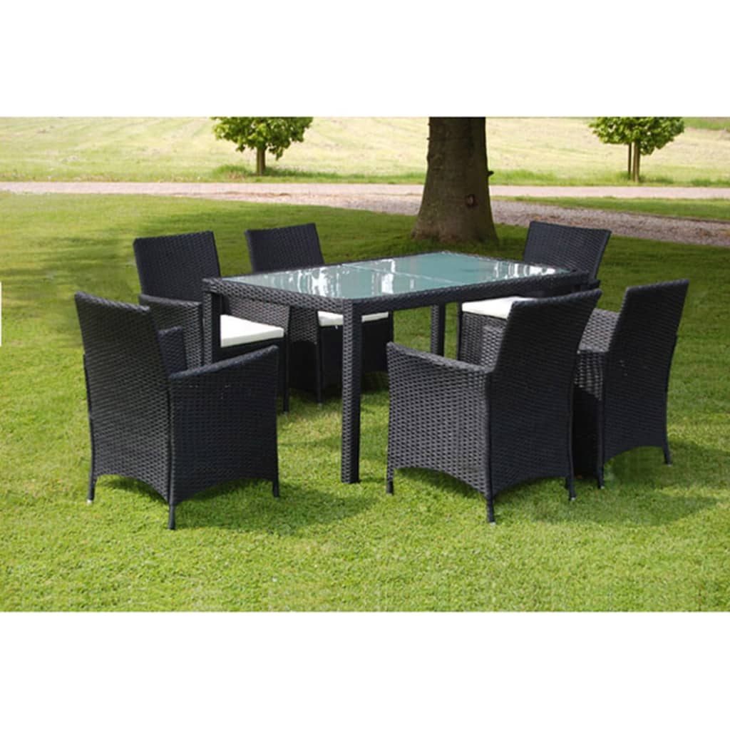 foto del prodotto set da pranzo da giardino 7 pz con cuscini in polyrattan nero cod mxl 41457