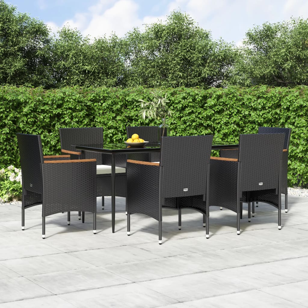 foto del prodotto set da pranzo da giardino 7 pz con cuscini nero cod mxl 35861