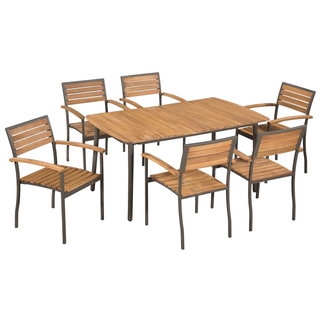 foto del prodotto set da pranzo da giardino 7 pz in massello di acacia e acciaio cod mxl 40945