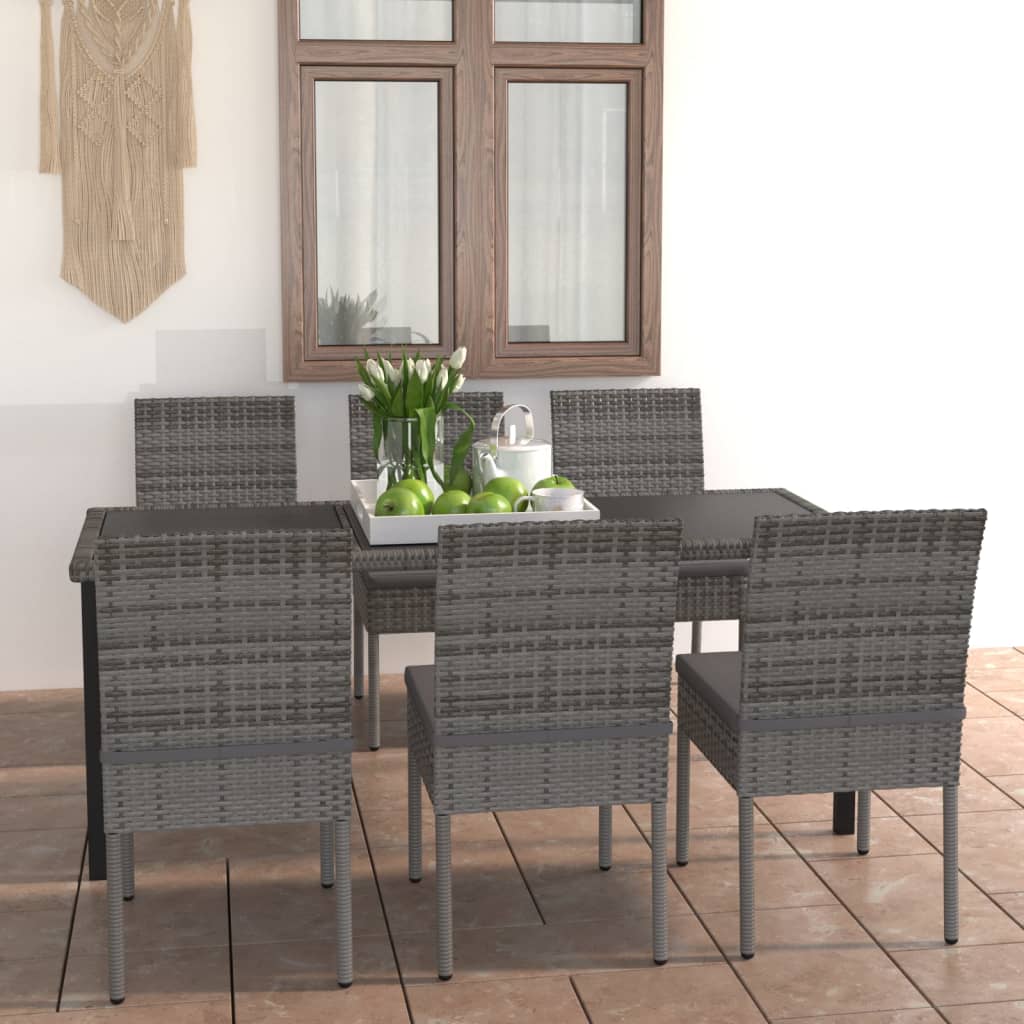 foto del prodotto set da pranzo da giardino 7 pz in polyrattan grigio cod mxl 36152