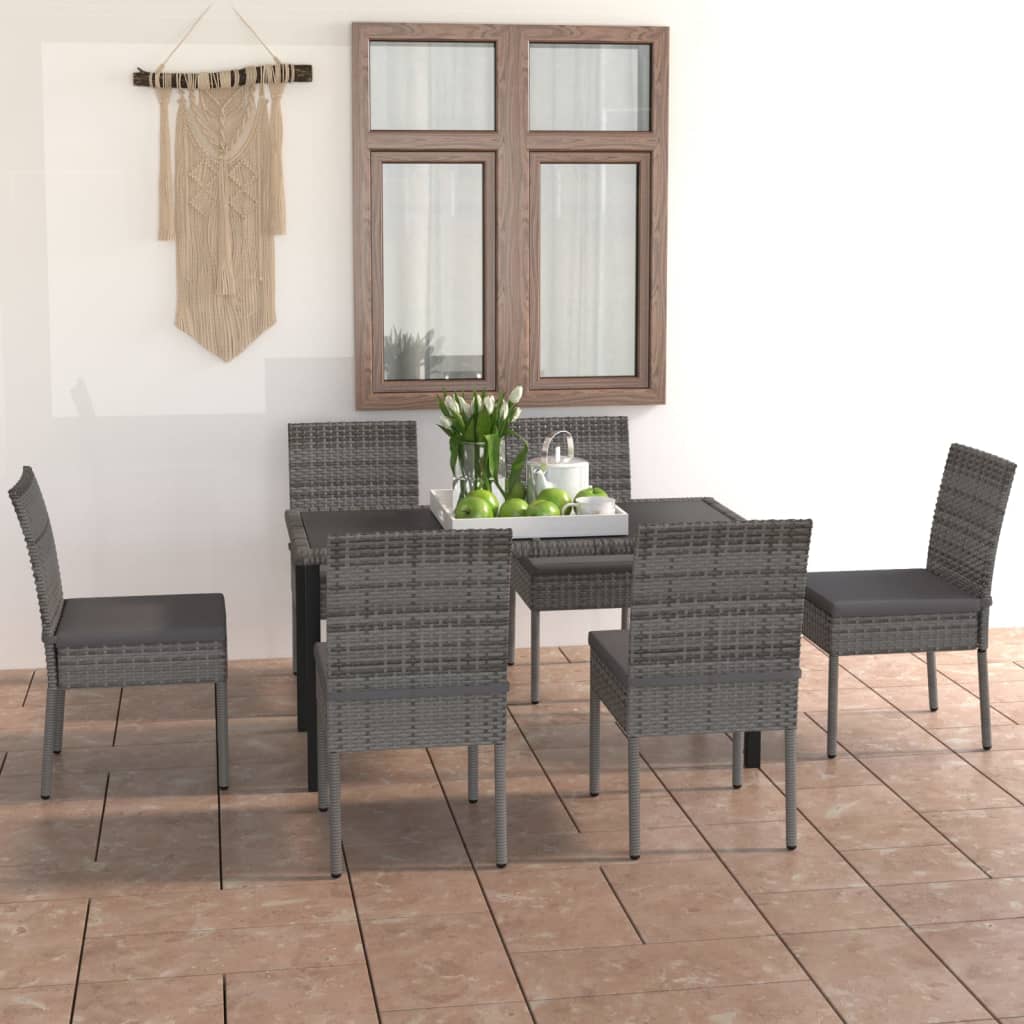 foto del prodotto set da pranzo da giardino 7 pz in polyrattan grigio cod mxl 36155