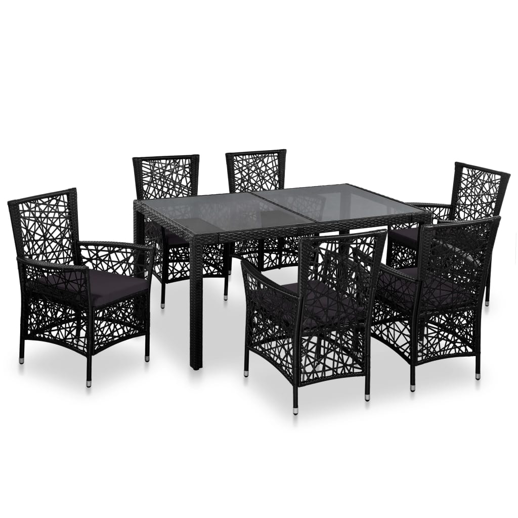 foto del prodotto set da pranzo da giardino 7 pz in polyrattan nero cod mxl 55725