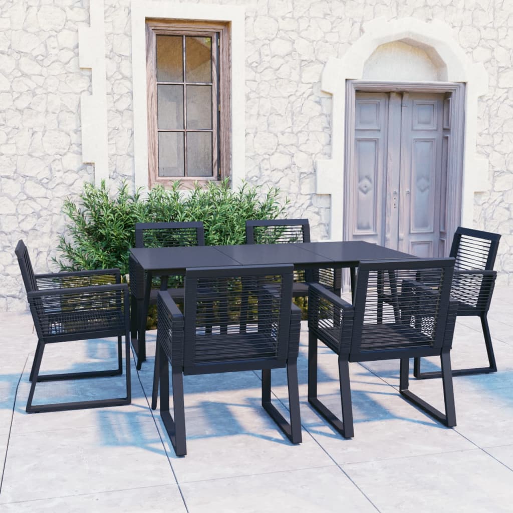 foto del prodotto set da pranzo da giardino 7 pz in rattan pvc nero cod mxl 44630