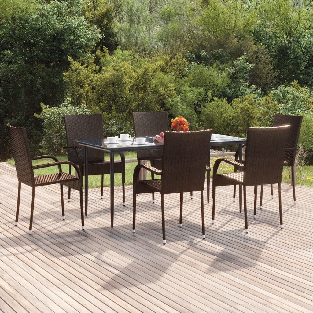foto del prodotto set da pranzo da giardino 7 pz marrone in polyrattan cod mxl 35463