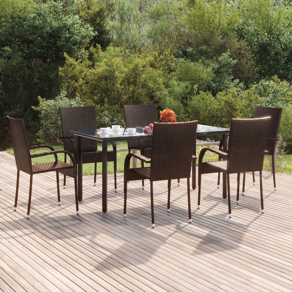 foto del prodotto set da pranzo da giardino 7 pz marrone in polyrattan cod mxl 42811