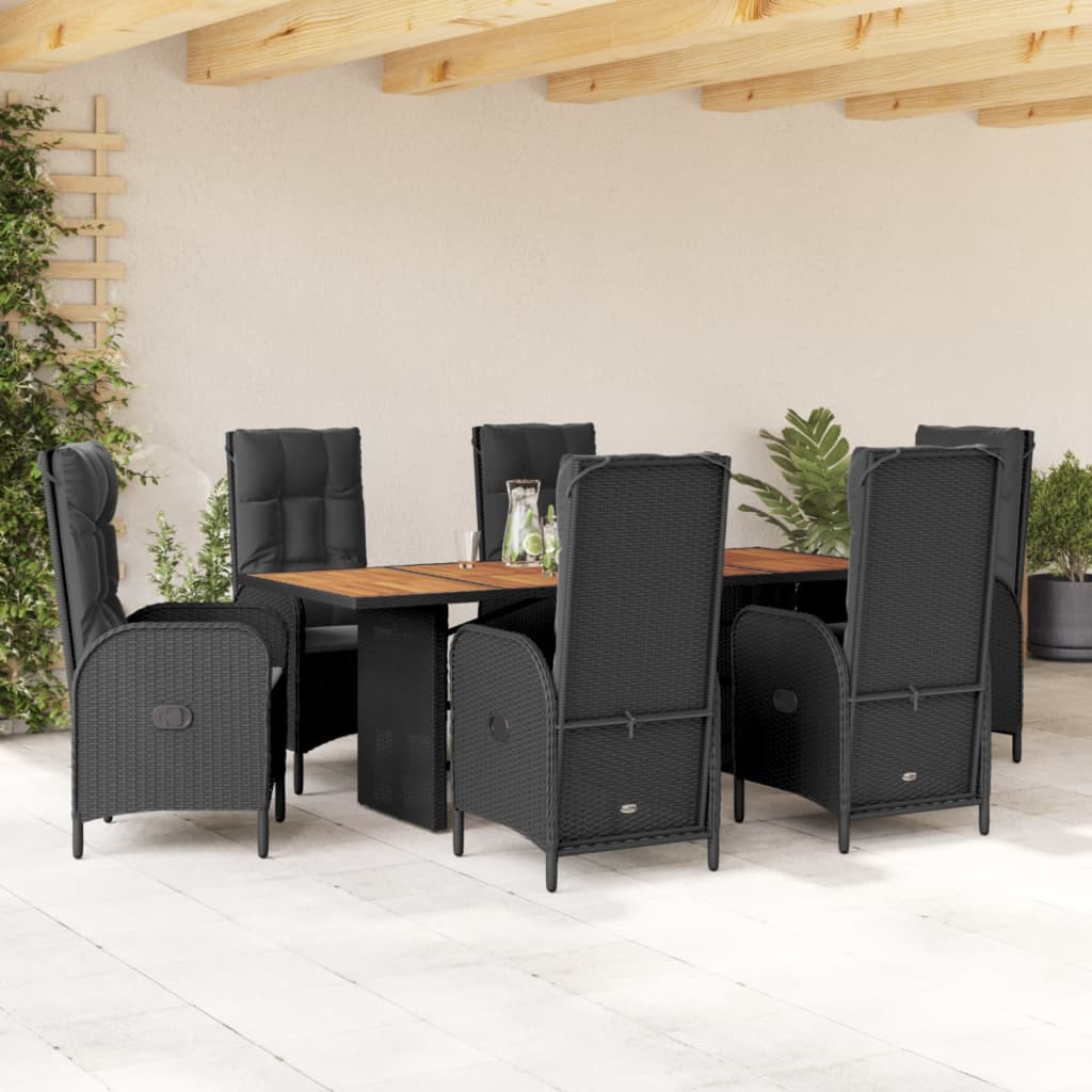 foto del prodotto set da pranzo da giardino 7 pz nero con cuscini in polyrattancod mxl 114349