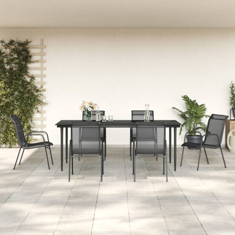 foto del prodotto set da pranzo da giardino 7 pz nero in acciaio e textilene vidaxl 603787