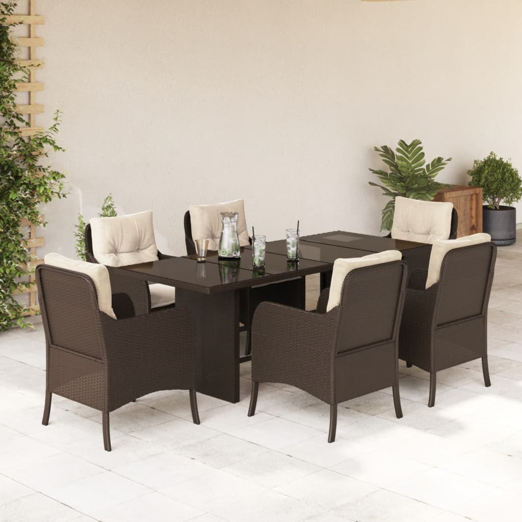 foto del prodotto set da pranzo da giardino 7pz con cuscini in polyrattan marronecod mxl 111324