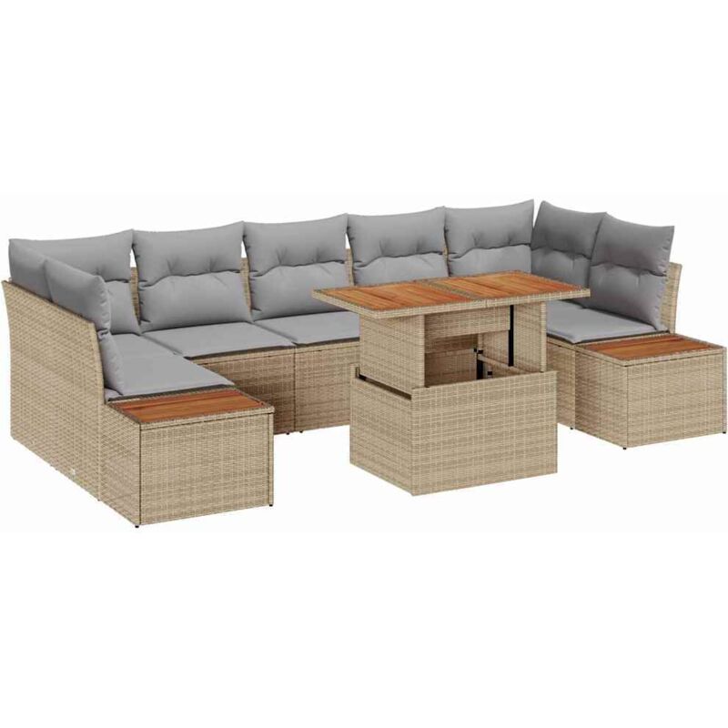 foto del prodotto set da pranzo da giardino 8 pezzi con cuscini beige in polirattan e acacia vidaxl