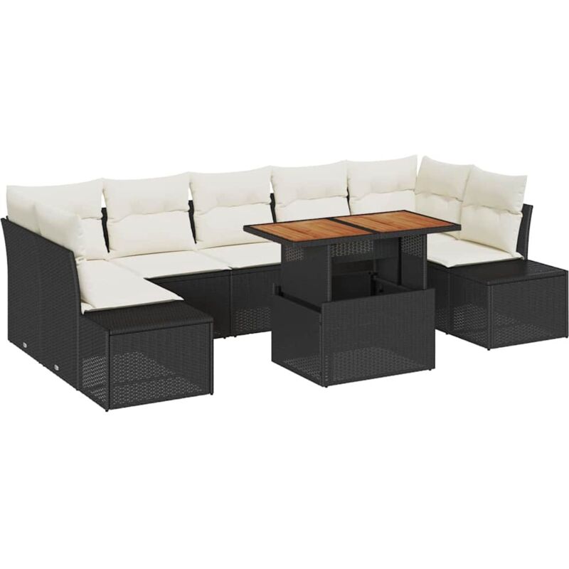 foto del prodotto set da pranzo da giardino 8 pezzi con cuscini nero rattan policondensato acacia vidaxl