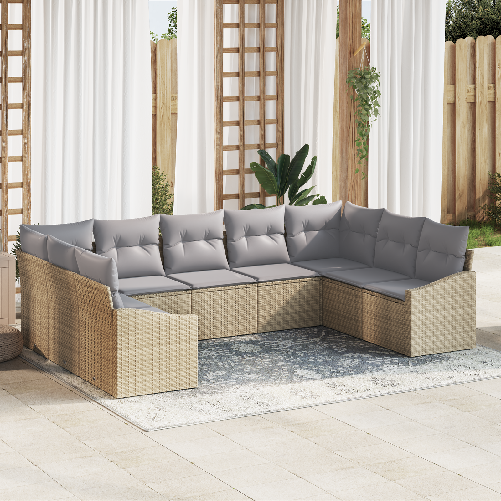foto del prodotto set da pranzo da giardino 9 pezzi con cuscini beige in polyrattan