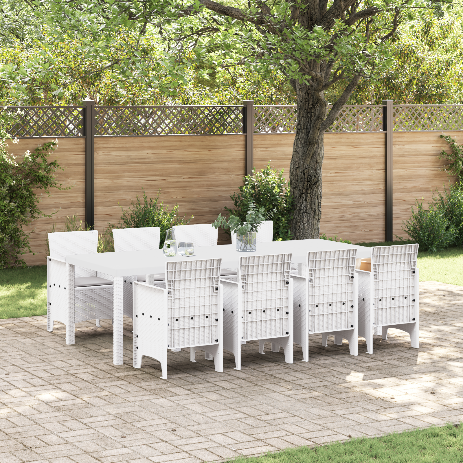 foto del prodotto set da pranzo da giardino 9 pezzi con cuscini grigio chiaro in polyrattan