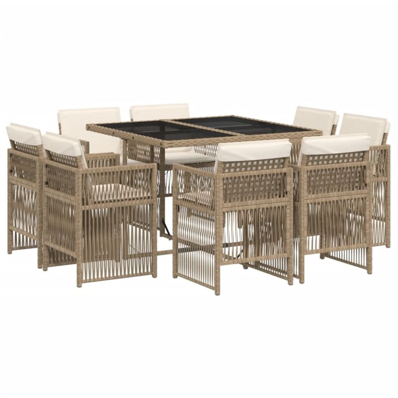 foto del prodotto set da pranzo da giardino 9 pz con cuscini beige in polyrattan vidaxl