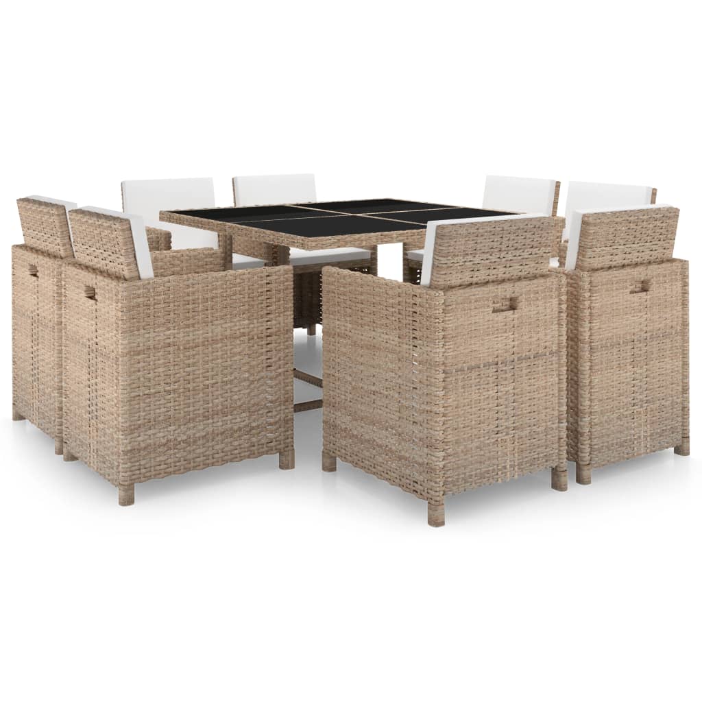 foto del prodotto set da pranzo da giardino 9 pz con cuscini in polyrattan beige cod mxl 30048