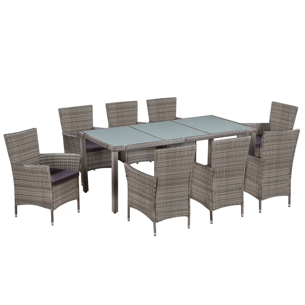 foto del prodotto set da pranzo da giardino 9 pz con cuscini in polyrattan grigio cod mxl 39924