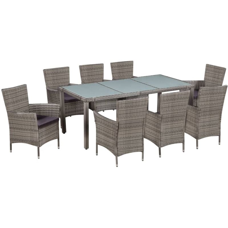 foto del prodotto set da pranzo da giardino 9 pz con cuscini in polyrattan grigio vidaxl