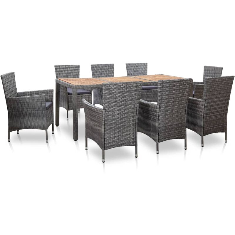 foto del prodotto set da pranzo da giardino 9 pz con cuscini in polyrattan grigio vidaxl