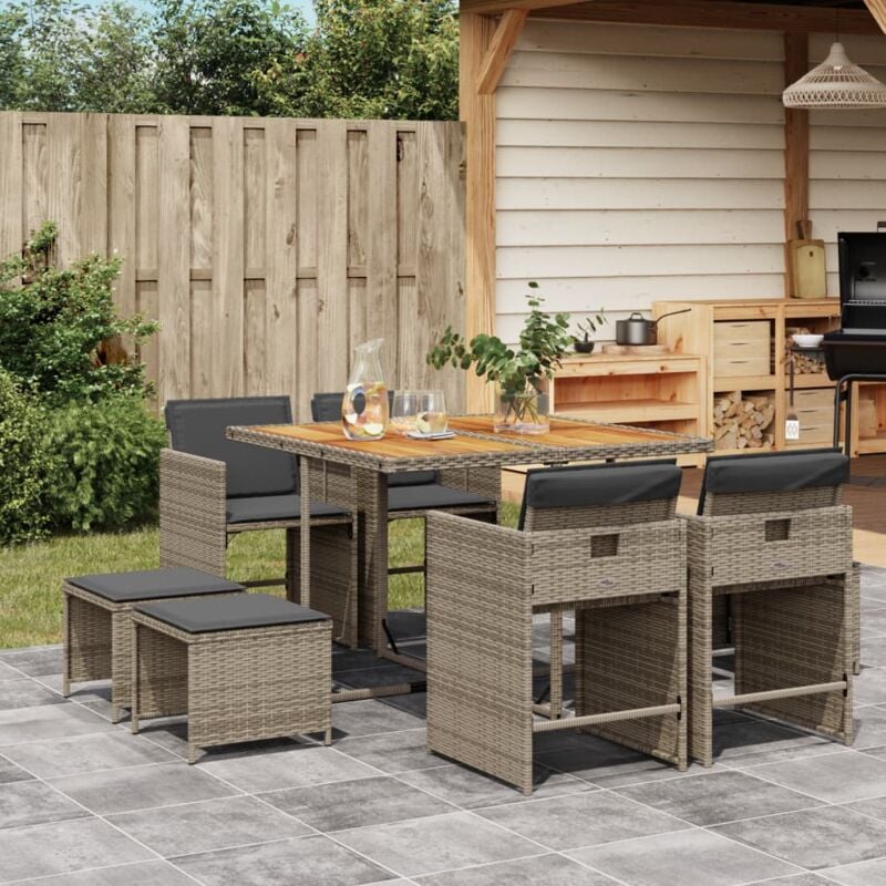 foto del prodotto set da pranzo da giardino 9 pz con cuscini in polyrattan grigio vidaxl