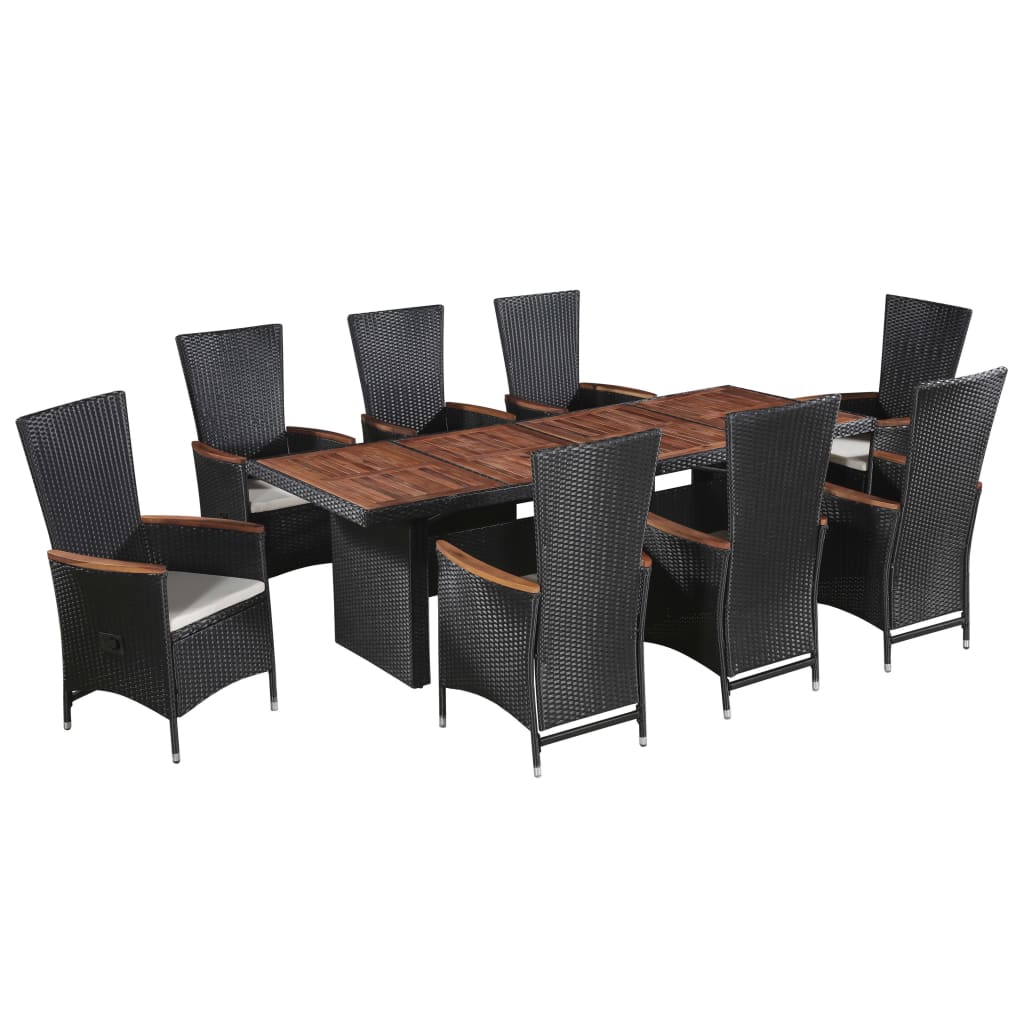 foto del prodotto set da pranzo da giardino 9 pz con cuscini in polyrattan nero cod mxl 32784